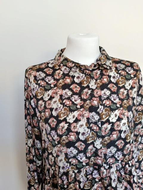 Sukienka damska JDY w kwiaty koszulowa czarna rozmiar 36 długi rękaw