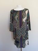 Sukienka damska wzór paisley boho tunika rękaw 3/4 oversize kolorowa