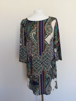 Sukienka damska wzór paisley boho tunika rękaw 3/4 oversize kolorowa