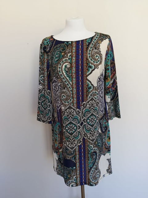 Sukienka damska wzór paisley boho tunika rękaw 3/4 oversize kolorowa
