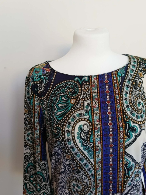 Sukienka damska wzór paisley boho tunika rękaw 3/4 oversize kolorowa