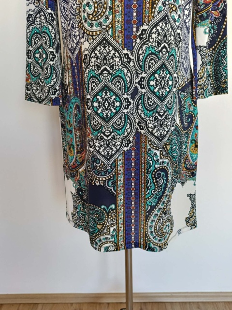 Sukienka damska wzór paisley boho tunika rękaw 3/4 oversize kolorowa