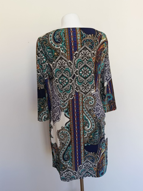 Sukienka damska wzór paisley boho tunika rękaw 3/4 oversize kolorowa