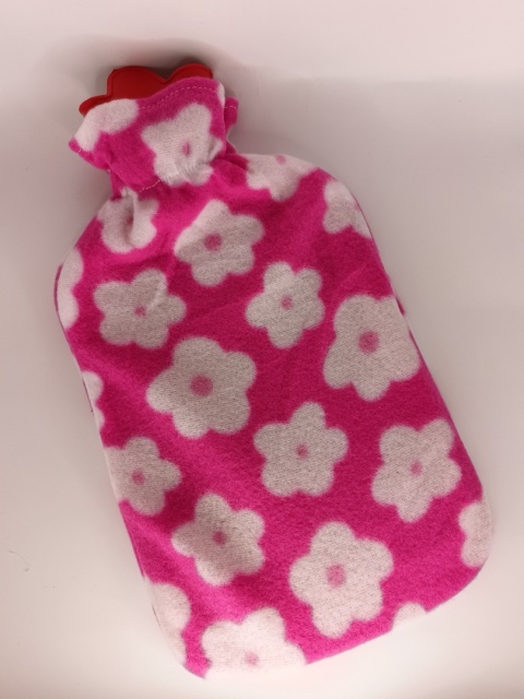 Termofor z miękkim pokrowcem polarowym 1700 ml | Rozgrzewający | Różowy w kwiaty