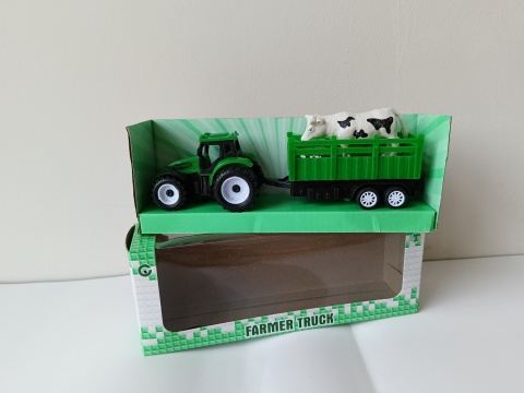 Traktor z przyczepą FARMER TRUCK + figurka krowy – zabawka rolnicza 3+