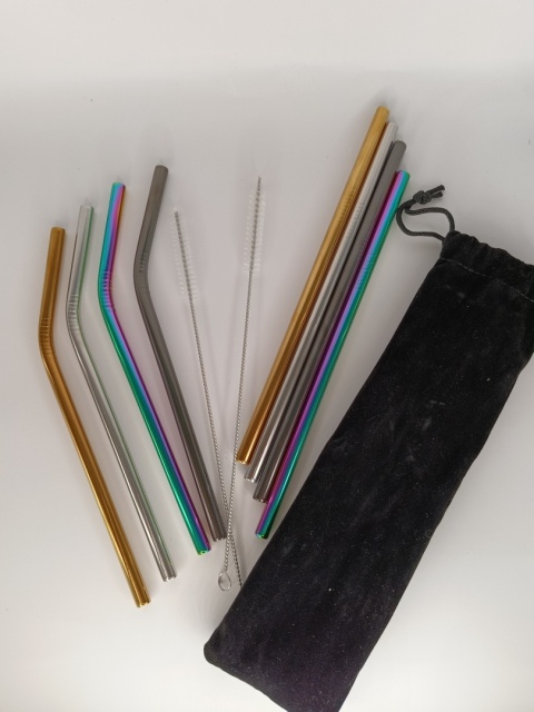 Zestaw 8× metalowe słomki wielorazowe EKO + 2 czyściki + etui | stal nierdzewna 21,5 cm