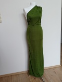 Zielona połyskująca sukienka maxi SHEIN z wiązanym dekoltem