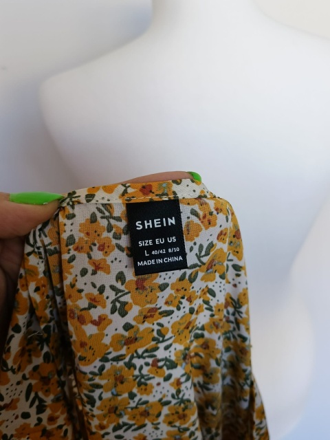 sukienka damska shein w kwiaty żółta luźna letnia rozmiar L 40/42