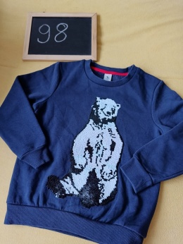 Bluza chłopięca TU 98 cm miś cekiny zmienne granatowa 3 lata