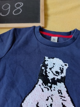 Bluza chłopięca TU 98 cm miś cekiny zmienne granatowa 3 lata