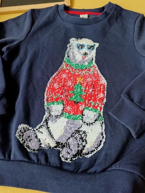 Bluza chłopięca TU 98 cm miś cekiny zmienne granatowa 3 lata