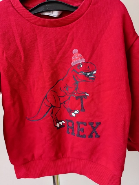Bluza czerwona dinozaur T-rex M&S 3-4 lata 104 cm