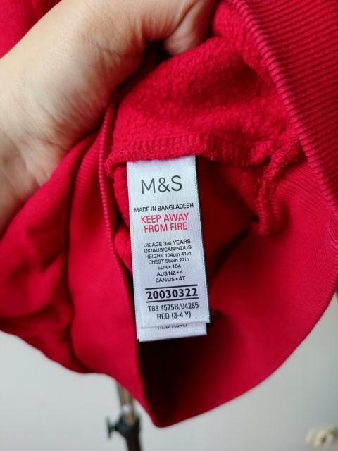 Bluza czerwona dinozaur T-rex M&S 3-4 lata 104 cm