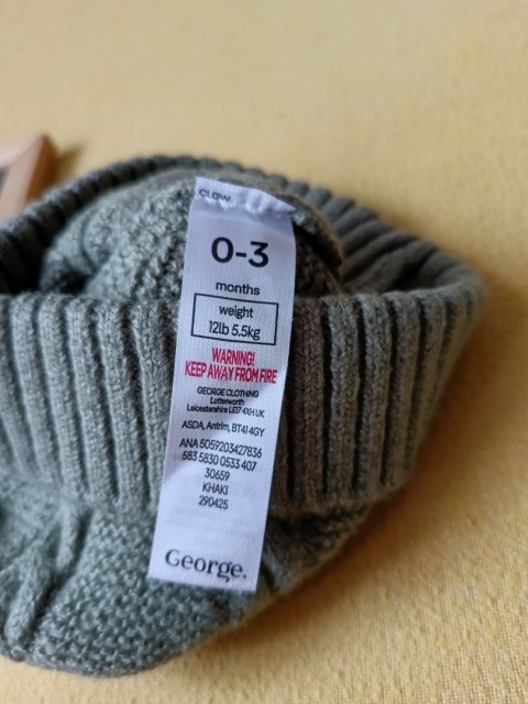 Czapka niemowlęca George 56/62 khaki z uszkami