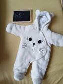 Kombinezon niemowlęcy 62 biały miś ciepły z kapturem