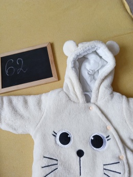 Kombinezon niemowlęcy 62 biały miś ciepły z kapturem