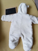 Kombinezon niemowlęcy 62 biały miś ciepły z kapturem