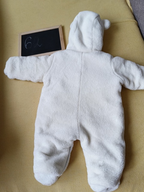 Kombinezon niemowlęcy 62 biały miś ciepły z kapturem