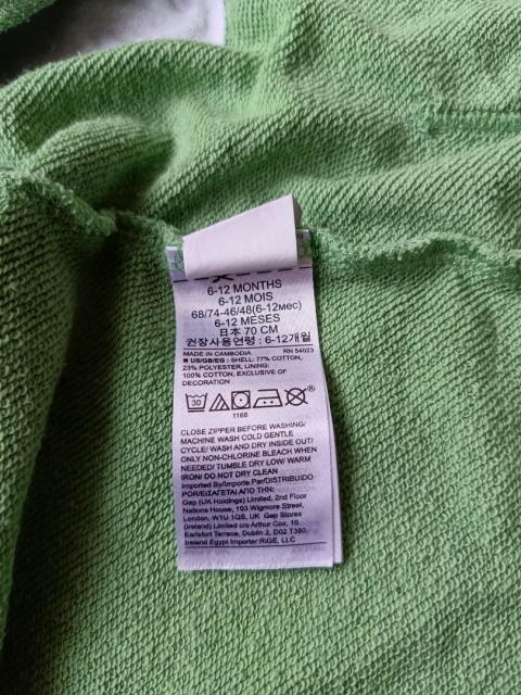 Kombinezon niemowlęcy GAP 6–12 miesięcy zielony z kapturem