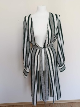 Narzutka damska PrettyLittleThing L/XL – paski zielono-białe, wiązana, długa