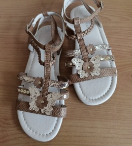Primark – Sandały dziewczęce brązowe z kwiatkami, rozmiar 33/34