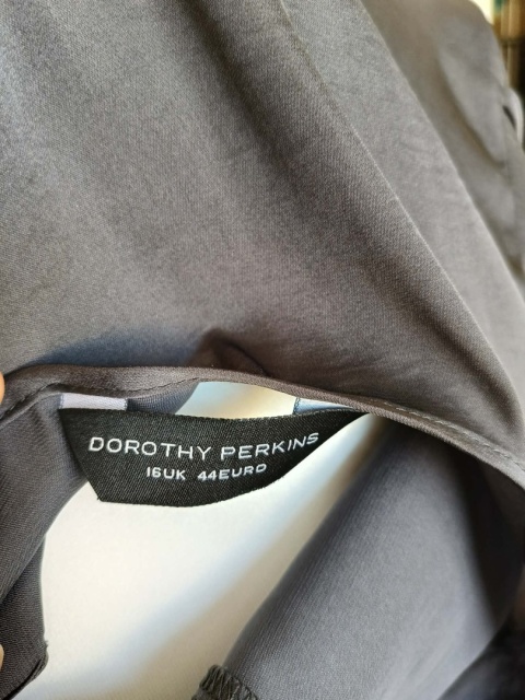 Sukienka Dorothy Perkins 44 grafitowa z falbaną zdobiony dekolt