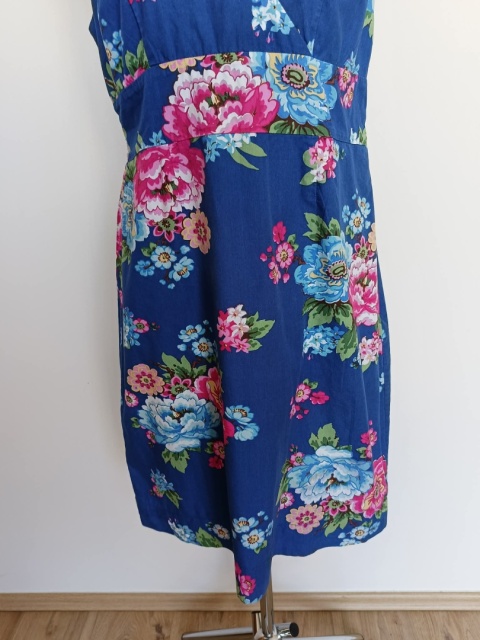 Sukienka Joules L niebieska w kwiaty bawełniana bez rękawów midi