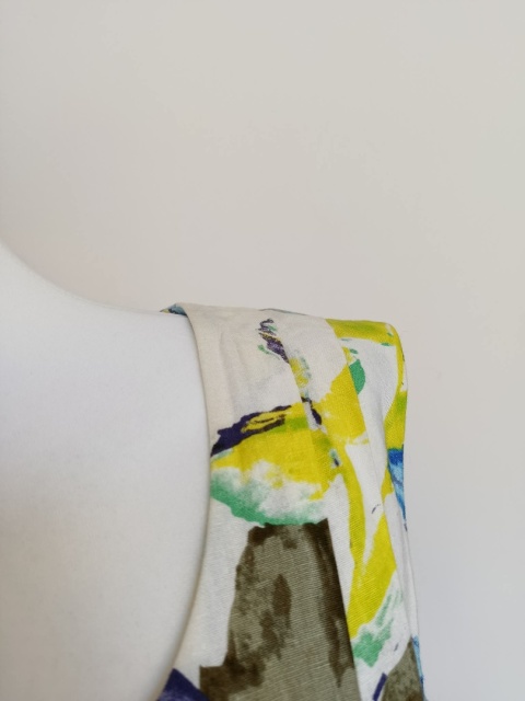 Sukienka Quiosque 42 lniana kwiaty niebiesko żółta midi len wiskoza