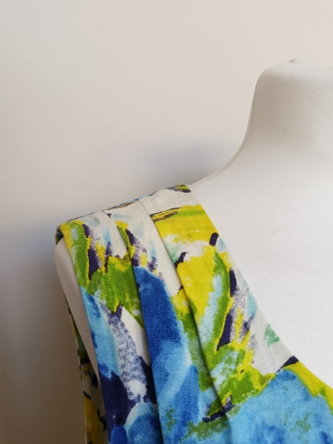 Sukienka Quiosque 42 lniana kwiaty niebiesko żółta midi len wiskoza