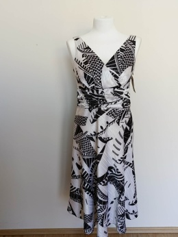 Sukienka damska Iwa Collection czarno biała midi r.42 kopertowy dekolt elegancka