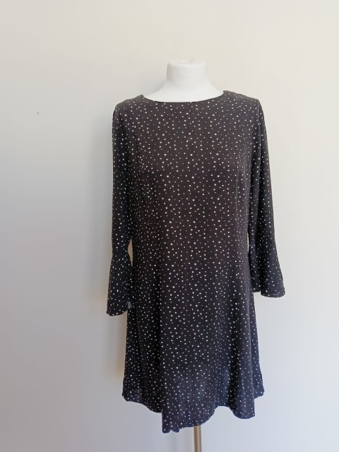 Sukienka damska papaya czarna w groszki r. 44 rękaw 3/4 rozkloszowana