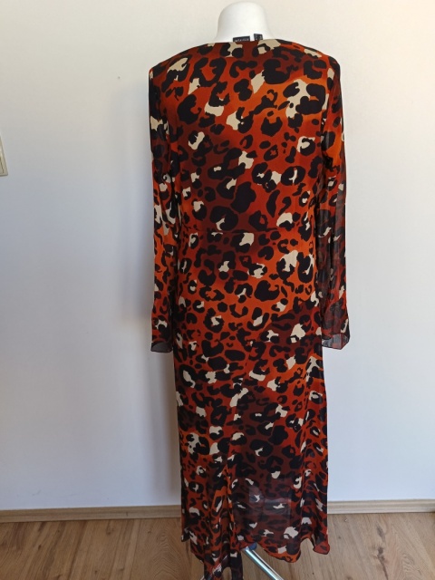 Sukienka maxi Bodyflirt 38 M panterka – zwiewna, kopertowy dekolt, długa boho