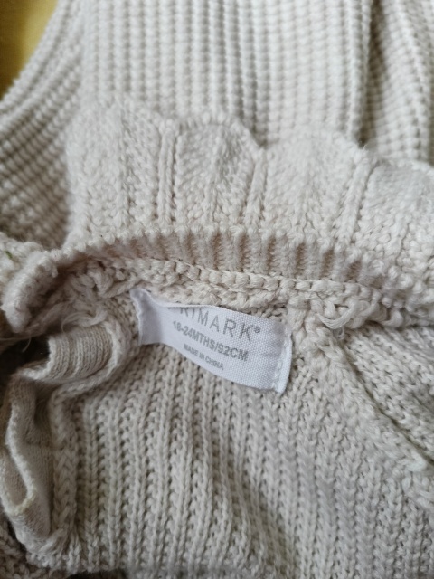 Sukienka sweterkowa Primark 92 kremowa kołnierzyk kieszenie