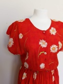 Sukienka vintage Scarlett XL czerwona w stokrotki midi gumka w pasie