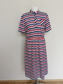 Sukienka w paski midi biało-granatowo-czerwona r. 42 kołnierzyk