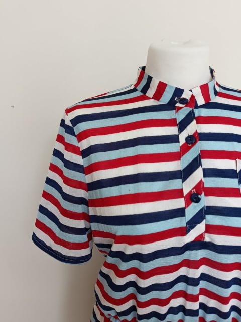 Sukienka w paski midi biało-granatowo-czerwona r. 42 kołnierzyk