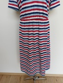 Sukienka w paski midi biało-granatowo-czerwona r. 42 kołnierzyk