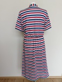 Sukienka w paski midi biało-granatowo-czerwona r. 42 kołnierzyk