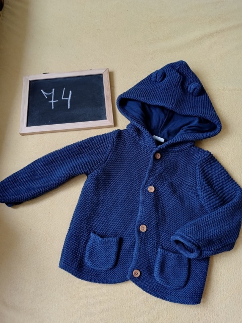 Sweterek niemowlęcy Next 6-9 m-cy granatowy kaptur uszy