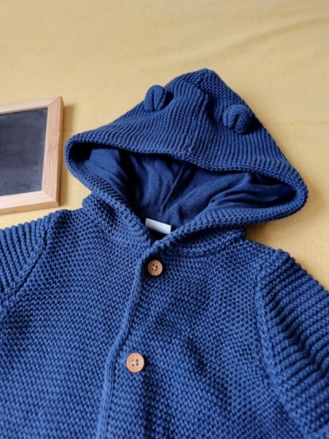 Sweterek niemowlęcy Next 6-9 m-cy granatowy kaptur uszy