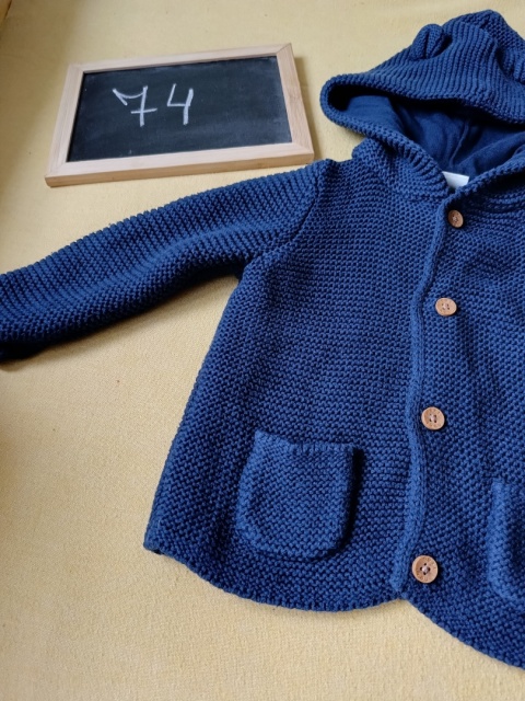 Sweterek niemowlęcy Next 6-9 m-cy granatowy kaptur uszy