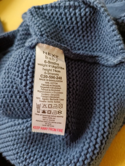 Sweterek niemowlęcy Next 6-9 m-cy granatowy kaptur uszy