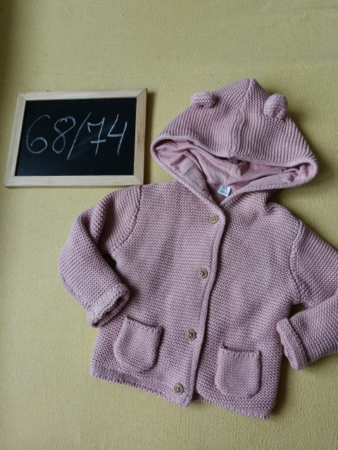 Sweterek z kapturem M&S 68/74 różowy uszka ocieplany