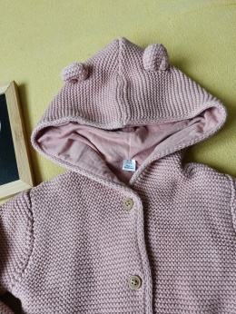 Sweterek z kapturem M&S 68/74 różowy uszka ocieplany