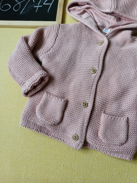 Sweterek z kapturem M&S 68/74 różowy uszka ocieplany