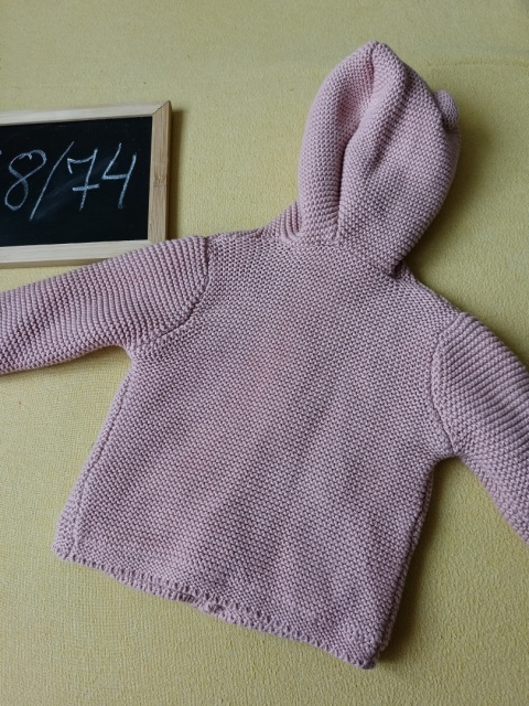 Sweterek z kapturem M&S 68/74 różowy uszka ocieplany