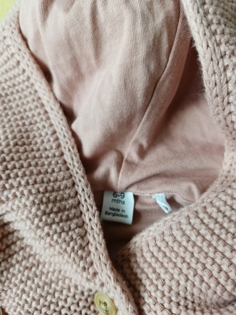 Sweterek z kapturem M&S 68/74 różowy uszka ocieplany