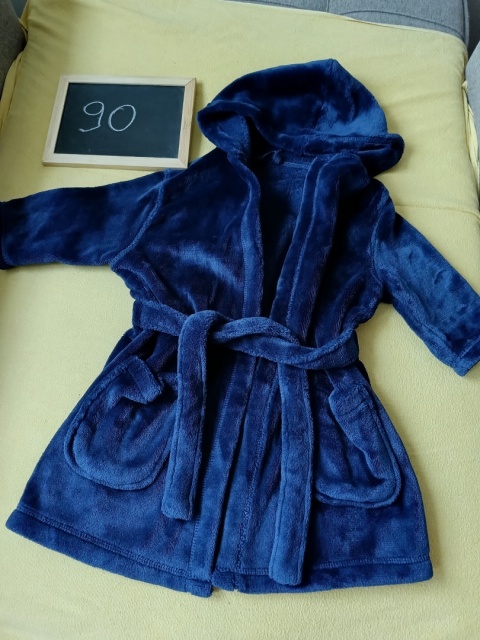 Szlafrok dziecięcy M&S 90 cm granatowy miękki z kapturem