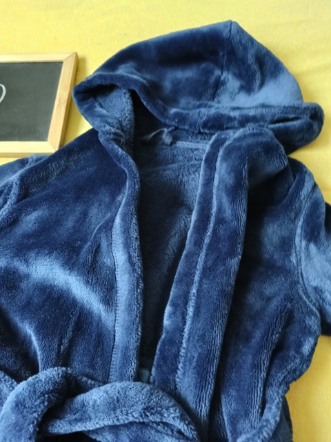 Szlafrok dziecięcy M&S 90 cm granatowy miękki z kapturem