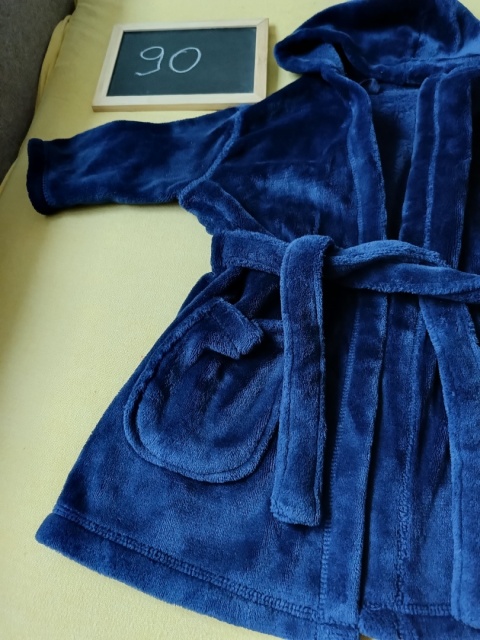 Szlafrok dziecięcy M&S 90 cm granatowy miękki z kapturem